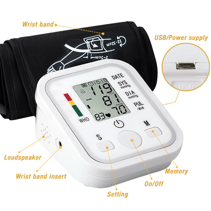 Automatic Upper Arm Blood Pressure Monitor Pulse Meter BP Machine Voice Talking - DropOnline.co