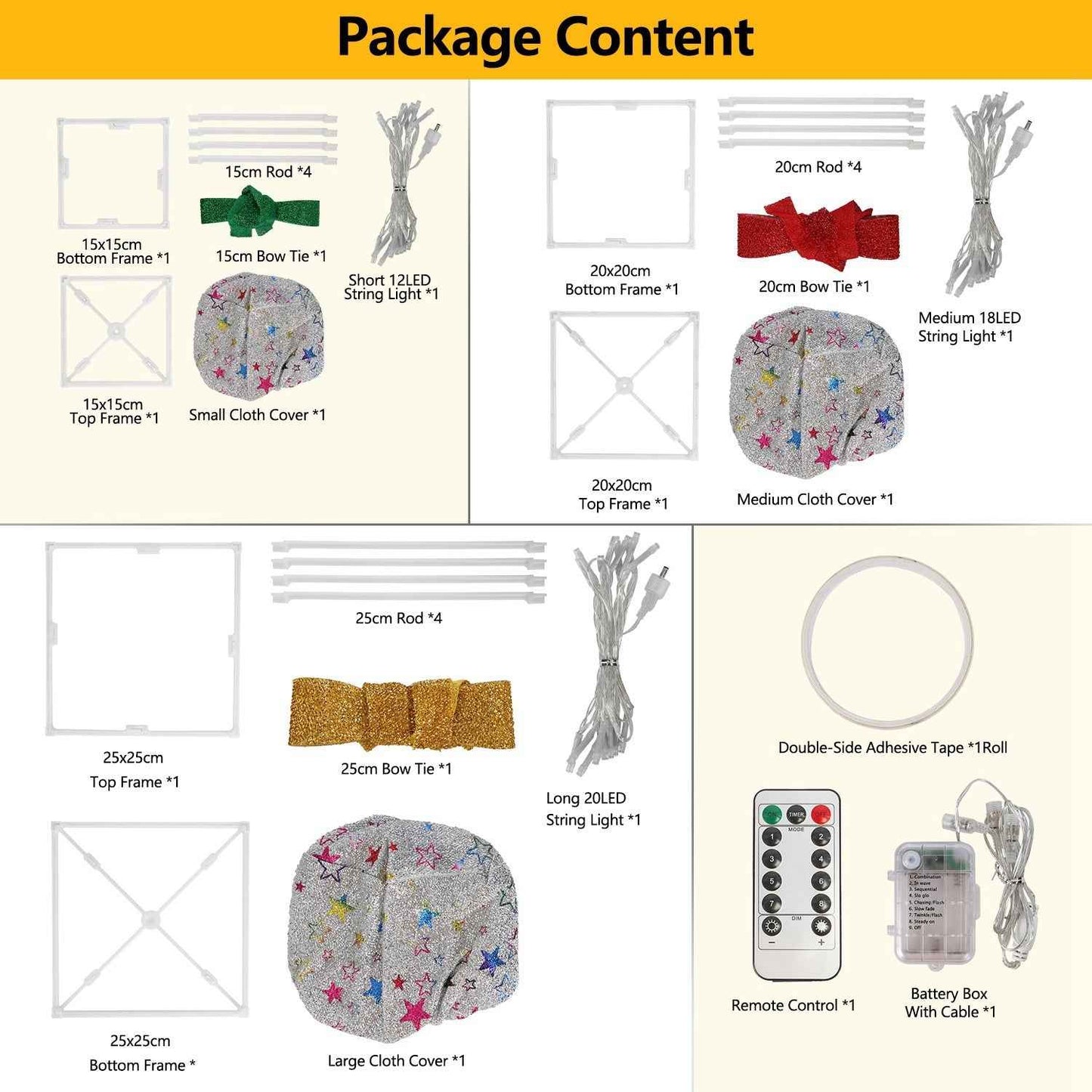 Set of 3 Christmas Lighted Gift Boxes - 50 LED Star/Deer Pattern IP44 Waterproof - DropOnline.co