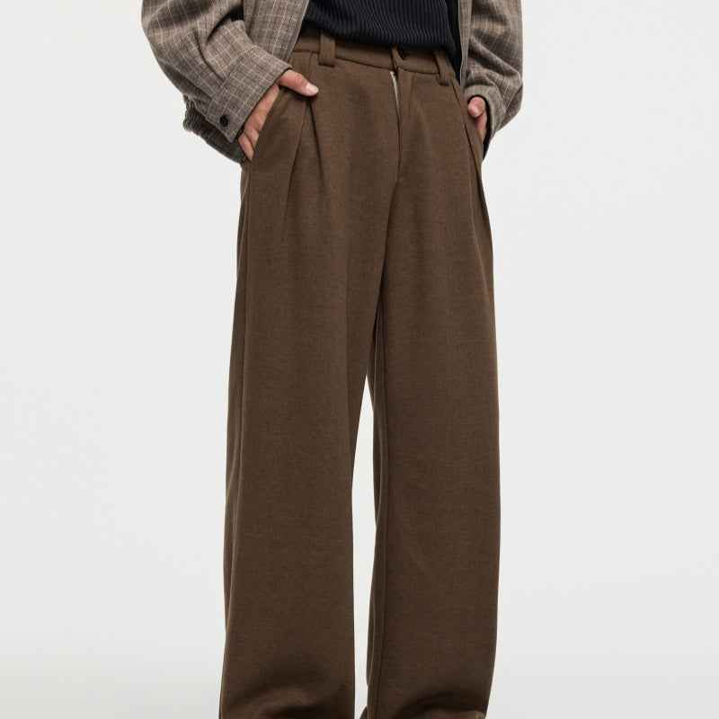 Men's Straight Fleece-lined Casual Wool Trousers