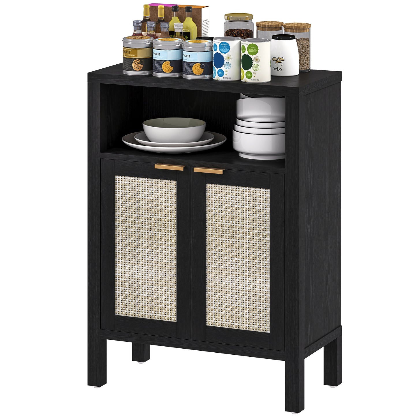 Sideboard Buffet Cabinet With Storage, Modern Accent Cabinet With Adjustable Shelf, Coffee Bar Cabinet, Distressed Black