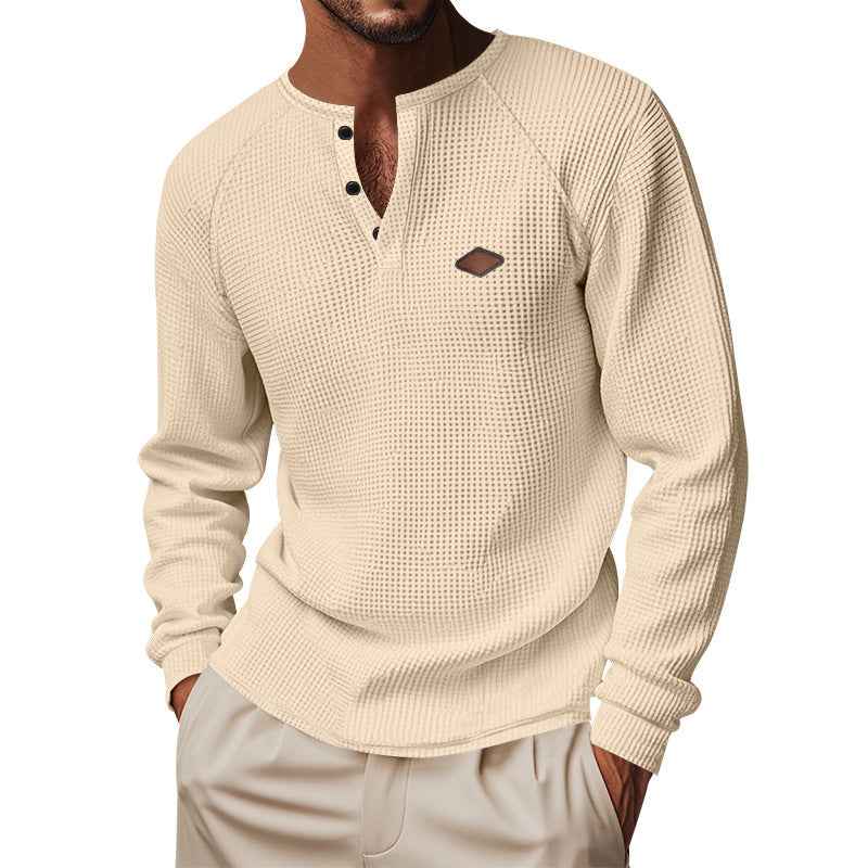 Men's Waffle Buckle Quick-Drying Raglan Henley Long Sleeve Shirt