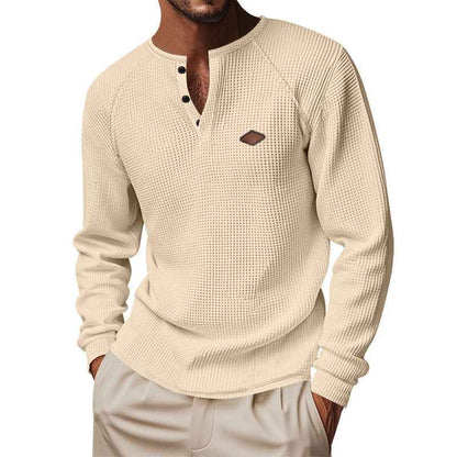 Men's Waffle Buckle Quick-Drying Raglan Henley Long Sleeve Shirt