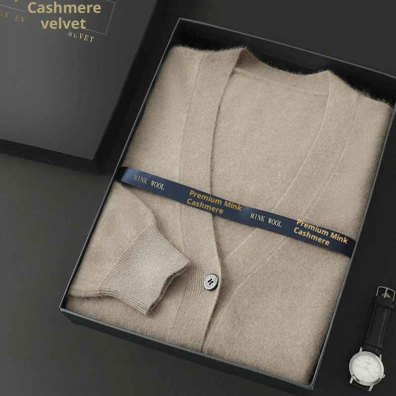 Mink Wool Sweater Men V-neck Thickened Sweater Loose Cardigan