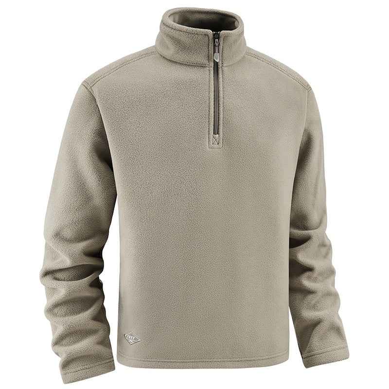 Men's Fleece Hooded Sweatshirt Stand Collar Solid Color Warm Jacket