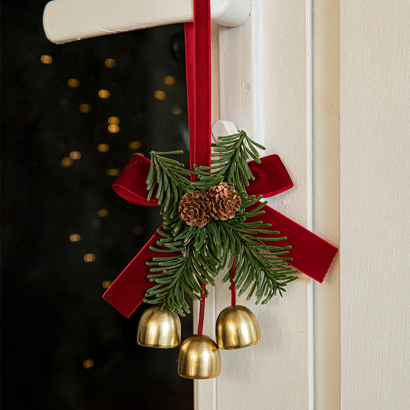Christmas Velvet Bow Bell Pendant - Wrought Iron Jingling Hanging Decoration