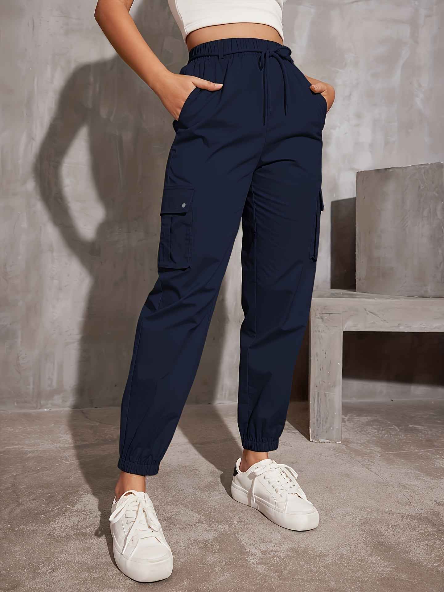 Polyester High Waist Wide Leg Ankle-tied Sports Pants