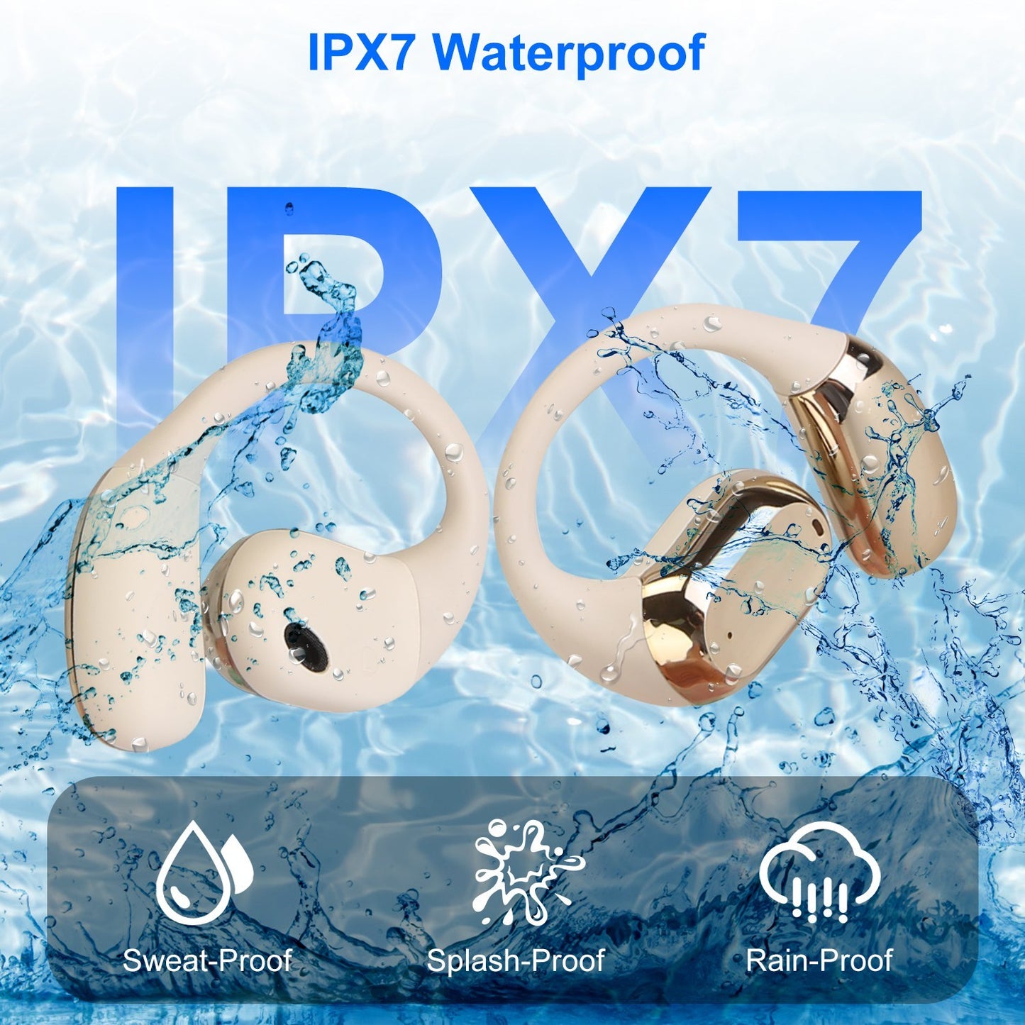 Wireless V5.4 Open Ear Earbuds - IPX5 Waterproof Sport Headphones with LED Charging Case