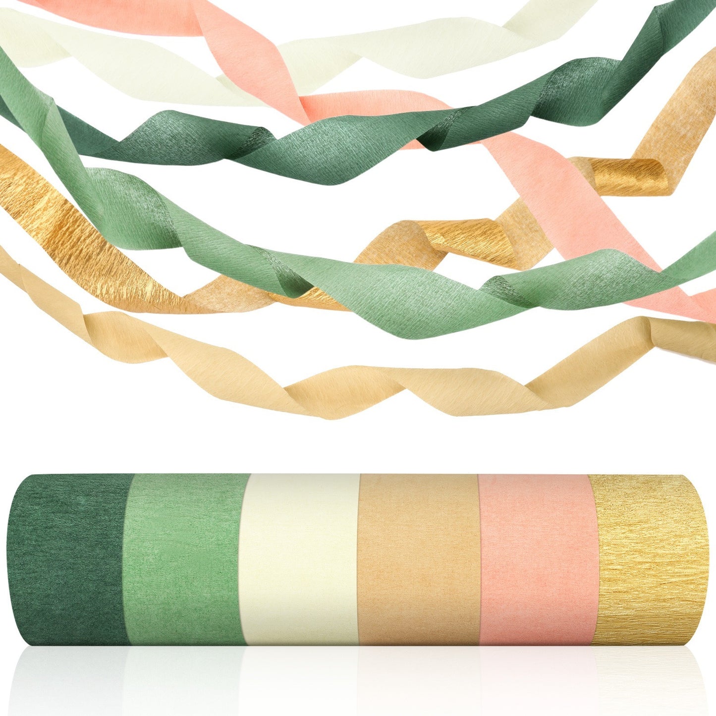 Wedding Party Crepe Paper Decorations, 6 Rolls Crepe Paper Streamers In Olive Green Brown Dark Green Gold Peach White Streamers For Bridal Wedding Birthday Shower Party Decor-Clearance