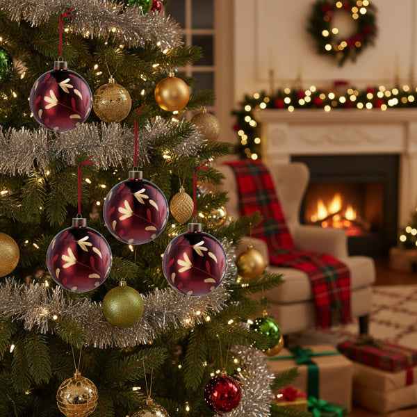 4PCS Glass Christmas Ball Ornaments - Shiny Red Holiday Tree Decorations (4.7 inch) - DropOnline.co