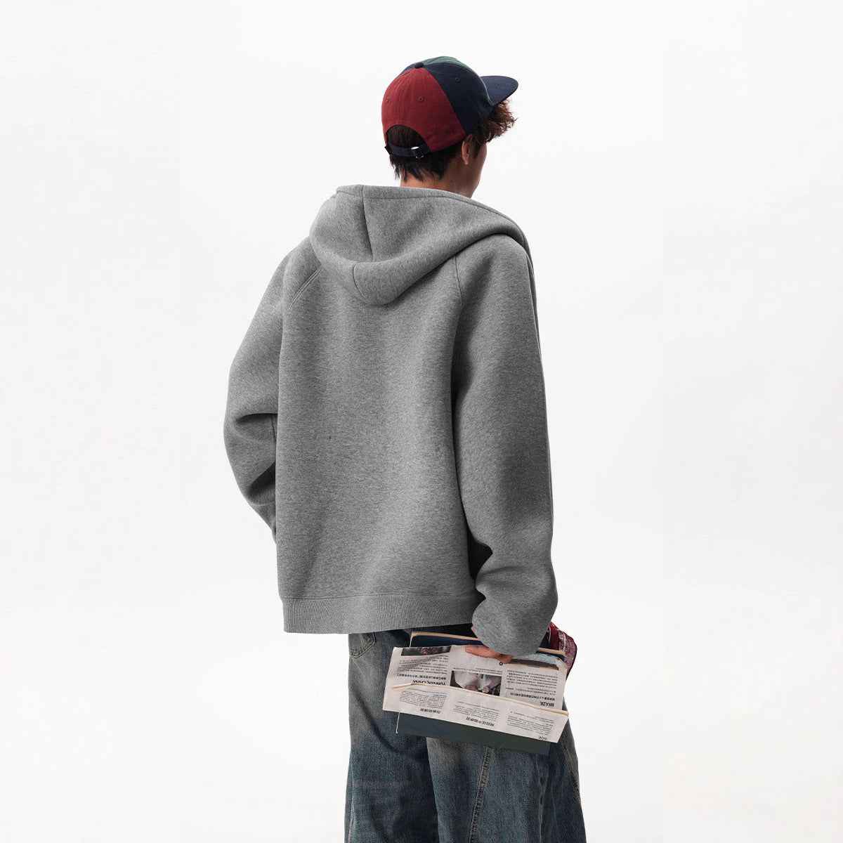 American Contrast Color Zipper Hooded Cardigan Sweater