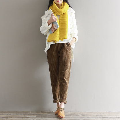 Large Size Women's Art Fan Xian Thin Corduroy Pants Autumn And Winter Loose Casual Trousers - DropOnline.co