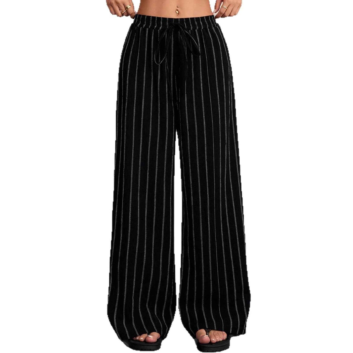 Women's Striped Drawstring Elastic Waist Casual Pants