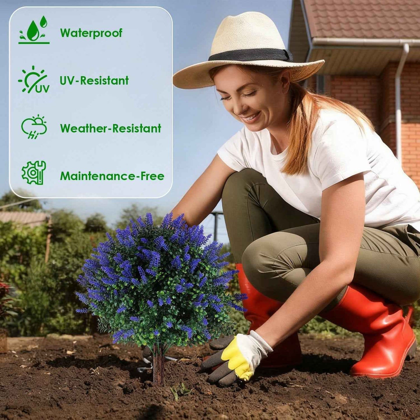 2 Packs Artificial Lavender Topiary Ball Trees - UV Resistant with Ground Spike - DropOnline.co