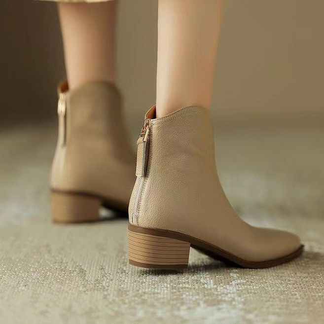 Brown French Short Boots For Women Spring And Summer