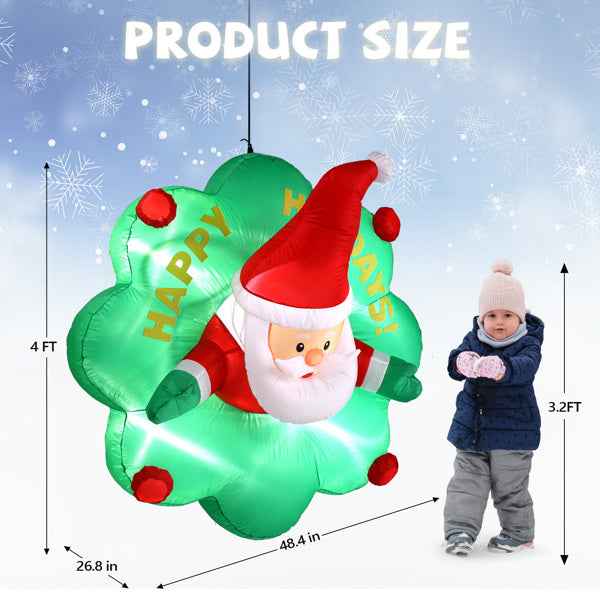 4ft Window Santa Claus Wreath - 5 LED Lights Christmas Inflatable Decoration - DropOnline.co