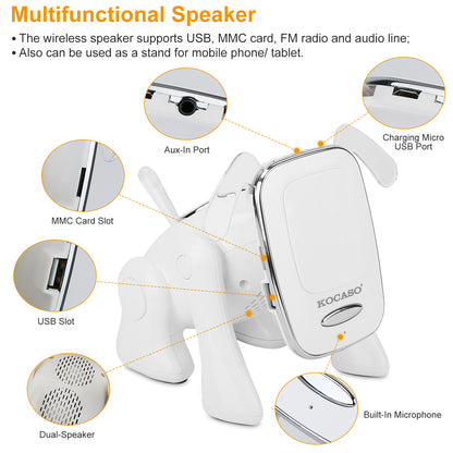 Puppy Dog Wireless Speaker Portable Mini Music Player Stereo Cute Animal Speaker With Built-In Mic FM Radio Stereo Bass MMC Card Slot USB Port For Cellphone Tablet - DropOnline.co