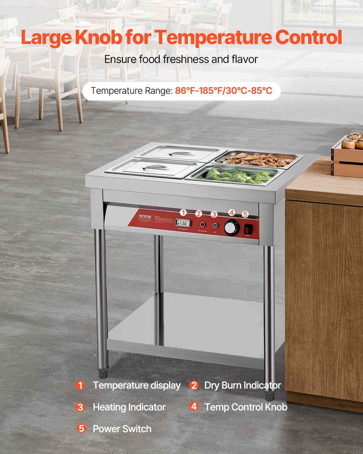 4 X 1/2 Pans Commercial Food Warmer Electric Steam Table With Undershelf