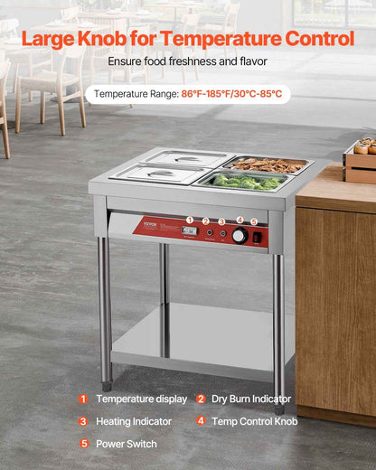 4 X 1/2 Pans Commercial Food Warmer Electric Steam Table With Undershelf