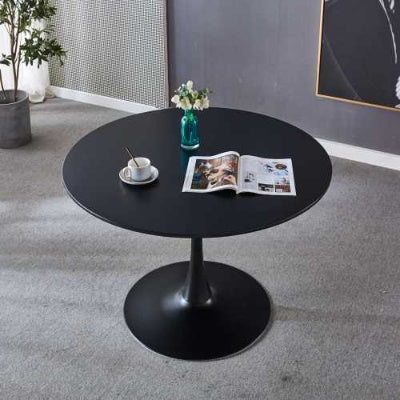 42.1 Black Tulip Table Mid-century Dining Table For 4-6 People With Round Mdf Table Top, Pedestal Dining Table, End Table Leisure Coffee Table