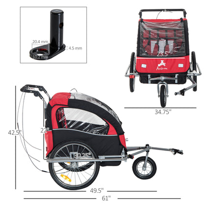 Elite 360 Swivel Bike Trailer for Kids Double Child Two-Wheel Bicycle Cargo Trailer With 2 Security Harnesses