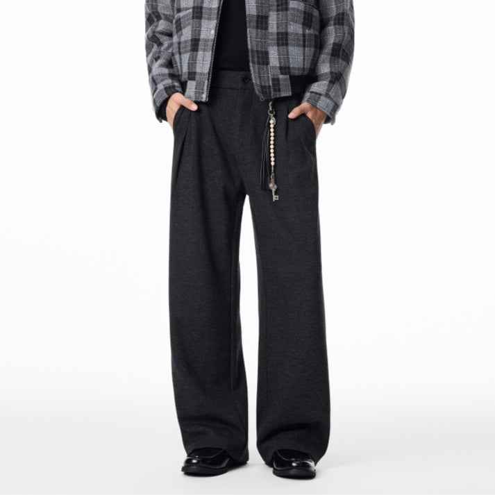 Men's Straight Fleece-lined Casual Wool Trousers