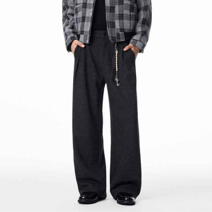 Men's Straight Fleece-lined Casual Wool Trousers