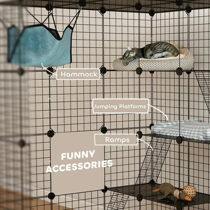 DIY 4 Tier Cat Cage Indoor With Hammock, Ramps, Jumping Platforms, Doors, Cat Enclosure For 1-3 Cats, 3 X 3 X 4, Black - DropOnline.co