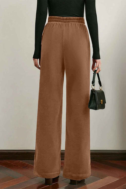 Women's Solid Color Casual Suede Waist-flattering Versatile Straight-leg Pants