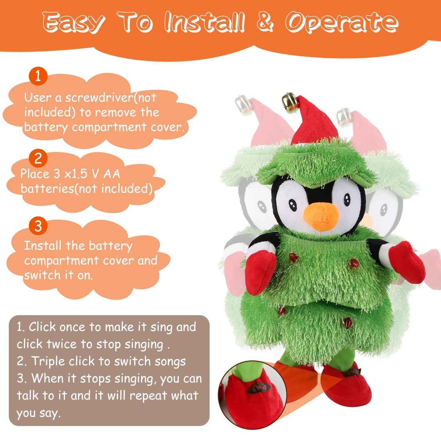 Penguin/Elk/Snowman Electric Dancing Singing Plush Toy - Interactive Christmas Gift - DropOnline.co