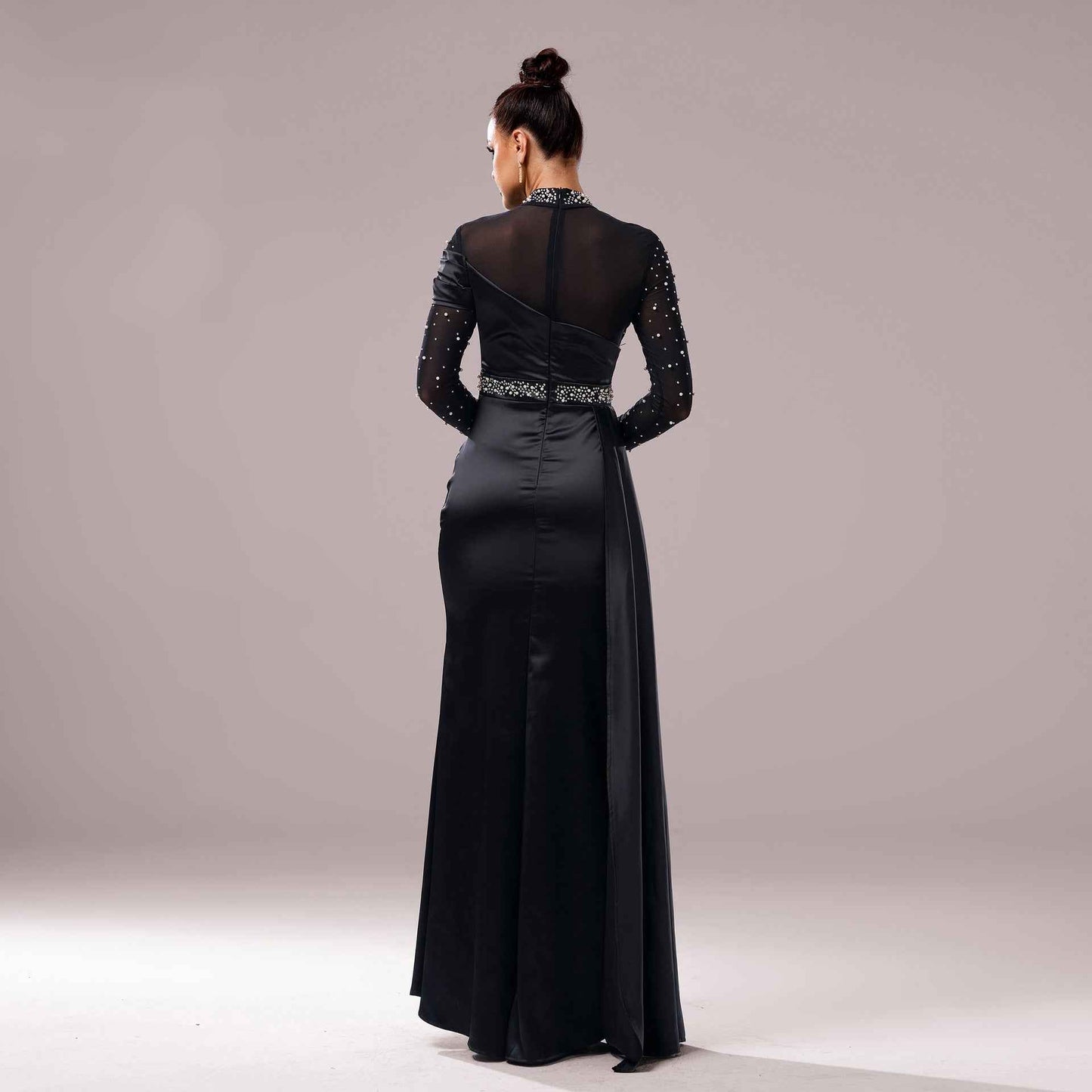 Long Sleeve Slim-fit Sheath Pearl Banquet Fishtail Evening Dress