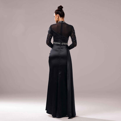 Long Sleeve Slim-fit Sheath Pearl Banquet Fishtail Evening Dress