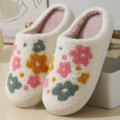 Warm Indoor Comfortable Colorful Flowers Cotton Slippers - DropOnline.co