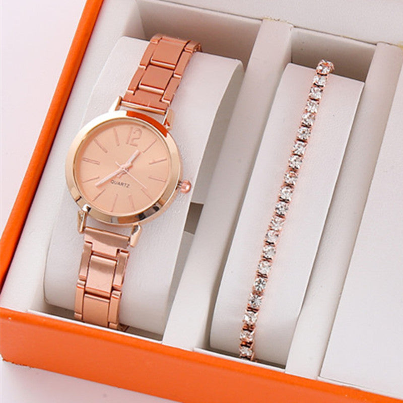 Gold Steel Band Quartz Watch - Elegant Bracelet Timepiece