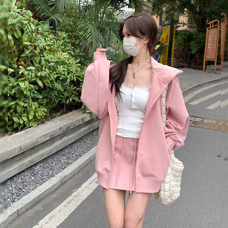 Hooded Loose All-matching Zipper Cardigan Sweater