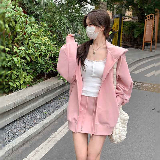 Hooded Loose All-matching Zipper Cardigan Sweater