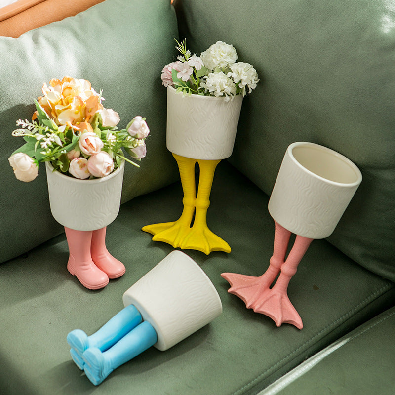 Premium Ceramic Flowerpot - Green Plant Home Soft Decoration for Living Room & Balcony
