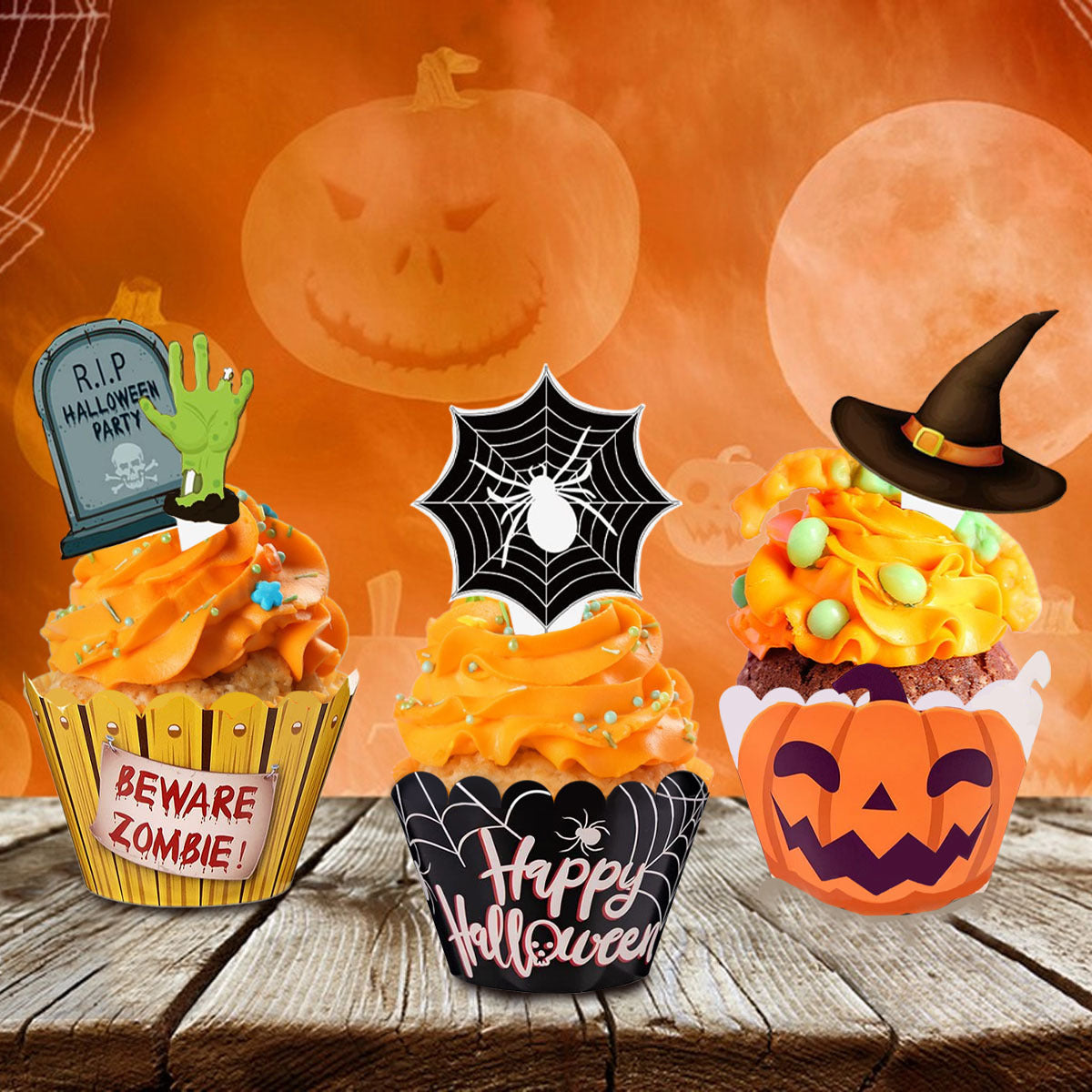 Halloween Cupcake Decoration Set - 48 Pcs with Picks & Wrappers