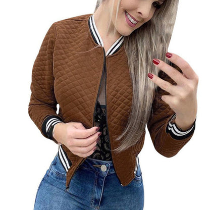 Women's Long Sleeve Contrast Trim Baseball Jacket - Casual Zip Up Sporty Top For Spring&Fall - DropOnline.co
