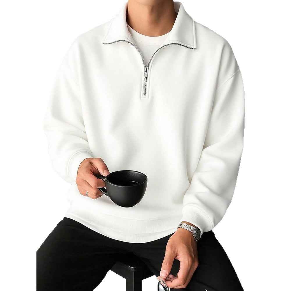 American Retro Solid Color Lapel Sweatshirt Men's Loose Trendy