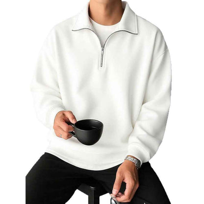 American Retro Solid Color Lapel Sweatshirt Men's Loose Trendy