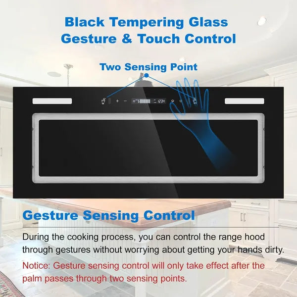 Range Hood Insert 30 Inch 800 CFM, Built-in Vent Hood Black Glass Gesture & Touch Control Kitchen Exhaust Fan, Mesh Filters Recirculating Stove Hood Dual LED Lights Ducted/Ductless Convertible