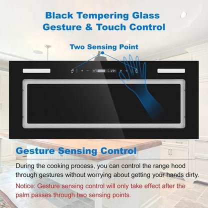 Range Hood Insert 30 Inch 800 CFM, Built-in Vent Hood Black Glass Gesture & Touch Control Kitchen Exhaust Fan, Mesh Filters Recirculating Stove Hood Dual LED Lights Ducted/Ductless Convertible