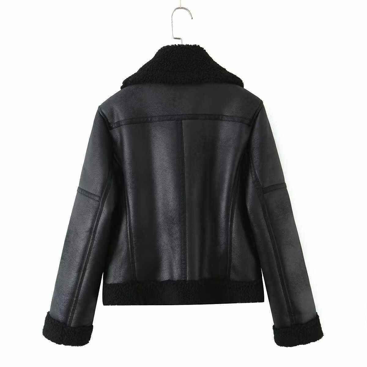 Women's Fashionable Warm Cotton Jacket Motorcycle Fur Coat