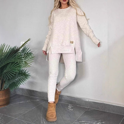 Women's Slit Long Sleeve Top And Trousers Suit - DropOnline.co