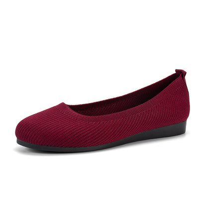 Round Toe Flats Shoes Casual Comfortable Soft Slip On Knit Mesh Shoes For Women - DropOnline.co