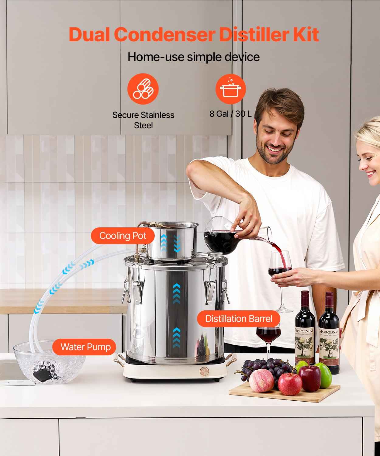 Moonshine Still 8 Gal Water Wine Alcohol Distiller Brewing Kit Stainless Steel