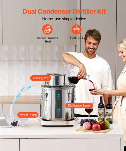 Moonshine Still 8 Gal Water Wine Alcohol Distiller Brewing Kit Stainless Steel