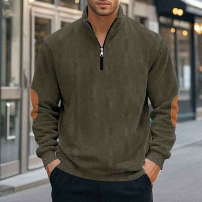 Half Zipper Men's Long-sleeved Sweater Corduroy Stand Collar Baggy Coat