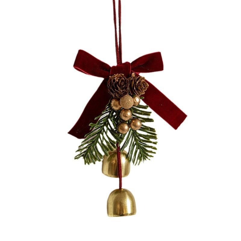 Christmas Velvet Bow Bell Pendant - Wrought Iron Jingling Hanging Decoration