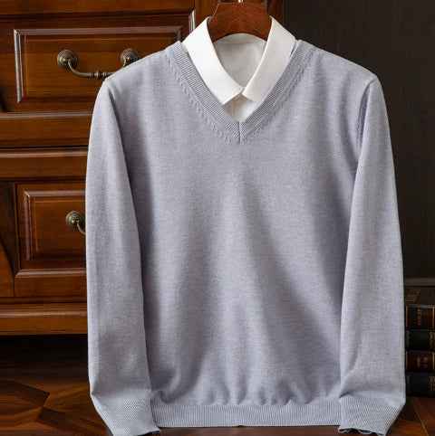 Knitted Sweater V-neck Men's Pullover Base Shirt